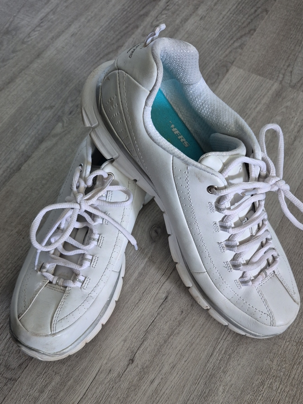 Skechers White Women's Casual Lace-Up Sneakers with Teal Insole